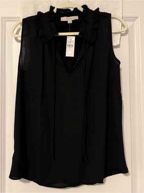 LOFT Black Ruffled Tie-Neck Sleeveless Top